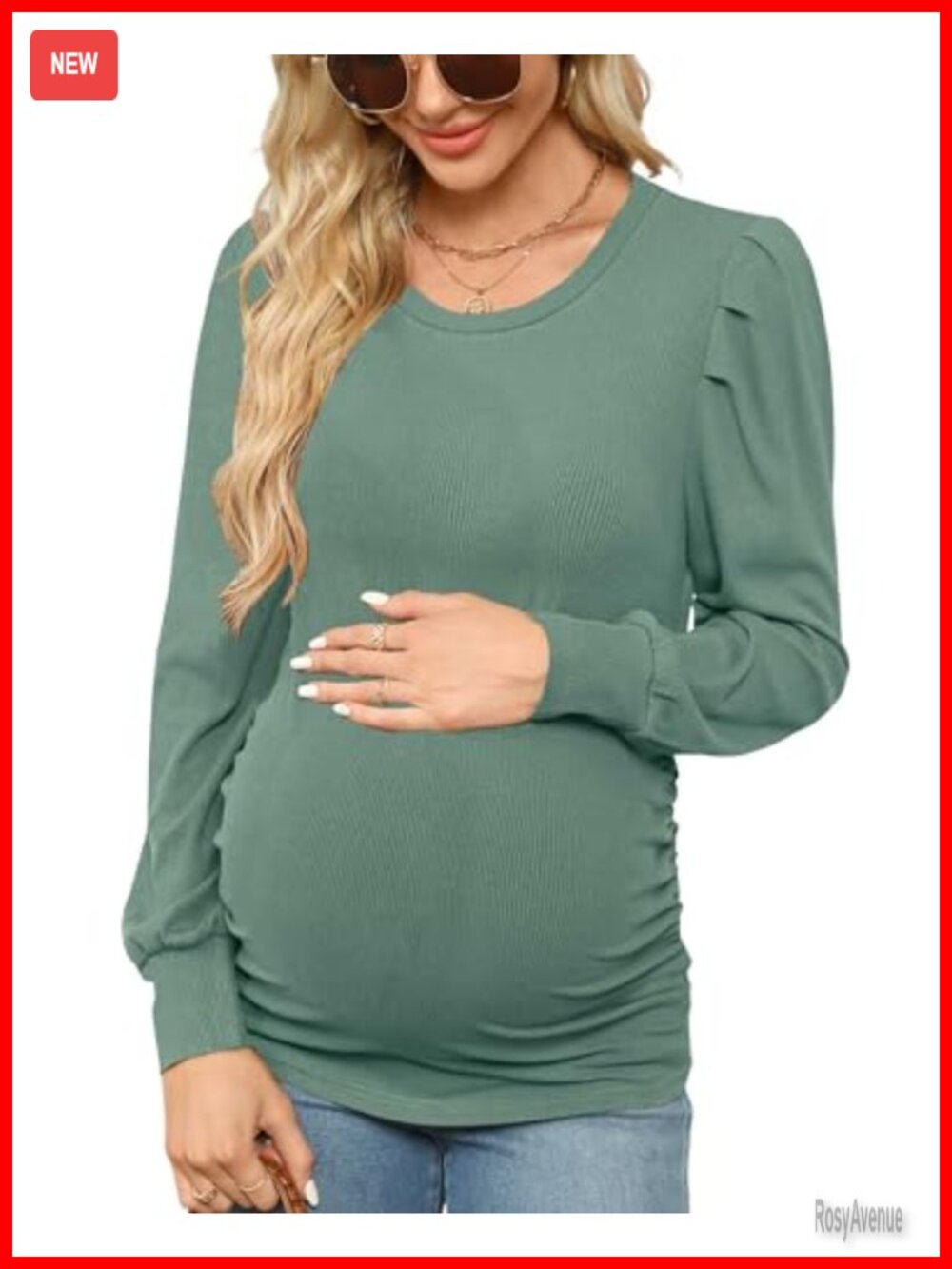 Women's Maternity Crew Neck Long Sleeve Ruched Tunic Top